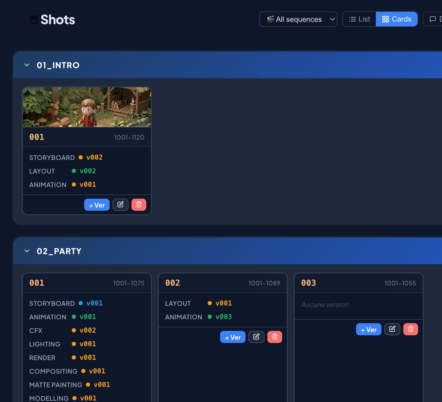 Create sequences & shots