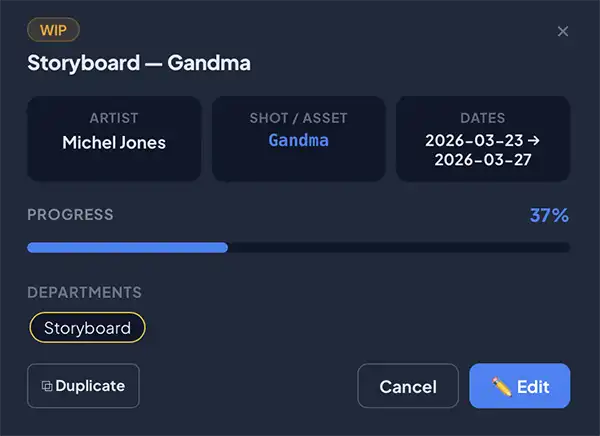 Task info with progress slider